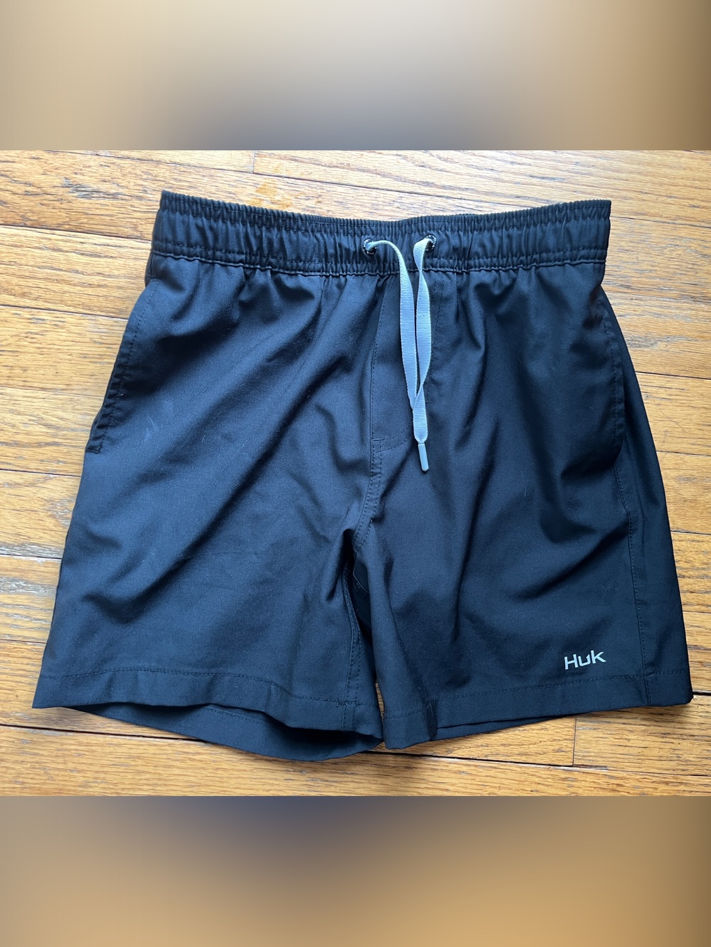 Huk Boys Black Swim Trunks with Gray Drawstring